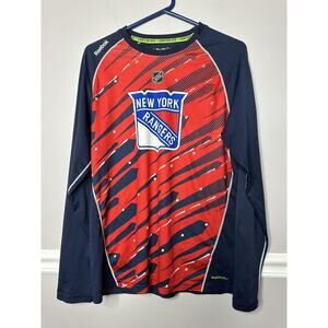 New York Rangers Shirt Mens Extra Large Blue Red‎ Reebok Center Ice NHL Hockey
